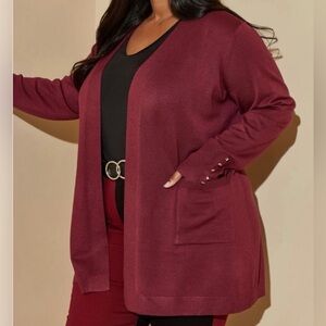 Ashley Stewart NWT Deep Burguy Open Front Cardigan
